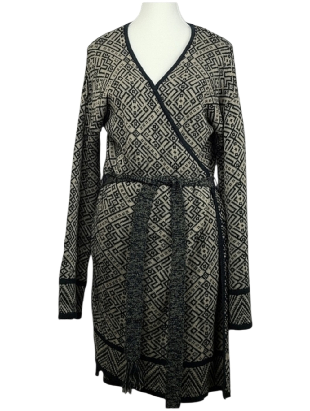 Knox Rose Chevron Aztec Open Knit Duster Cardigan Women’s L Boho Cozy Layer